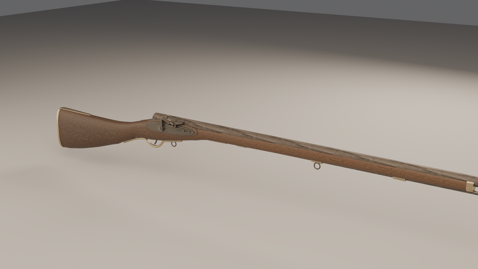 Three-quarter view of the Brown Bess musket reconstruction
