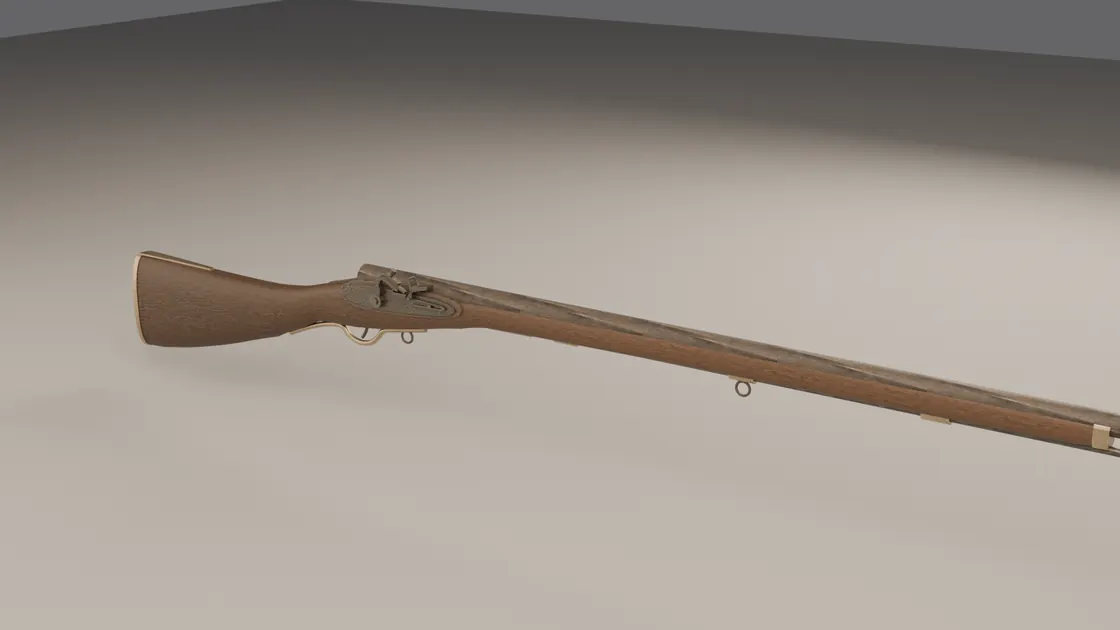 Three-quarter view of the Brown Bess musket reconstruction